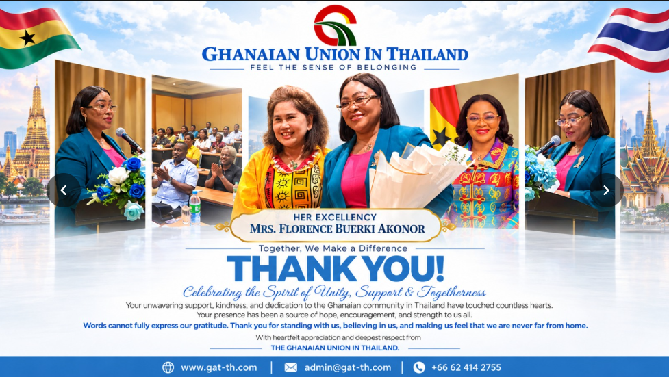 Ghanaian Union in Thailand Pays Heartfelt Tribute to Outgoing Consular Representative Her Excellency, Mrs. Florence Buerki Akonor for Her Dedicated Service